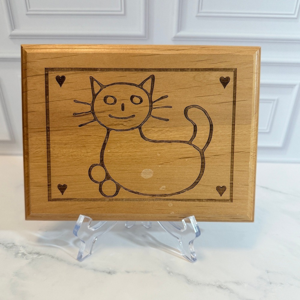 VTG "Kind Hearted Woman" Engraved Cat Wooden Hobo Sign Plaque 8" x 6"